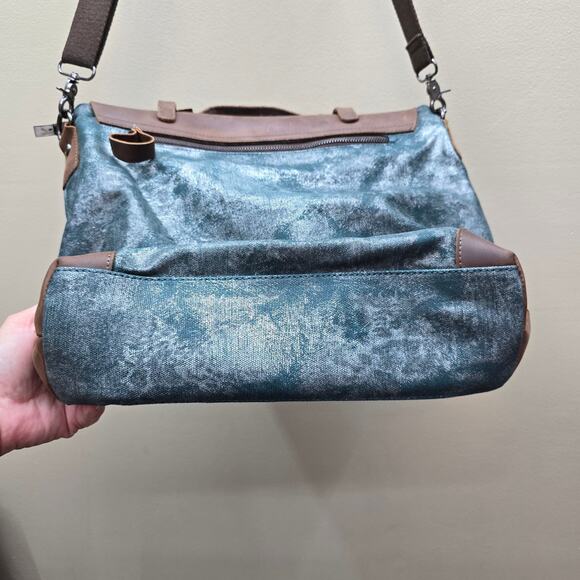 Jesslyn Blake Anthropologie Canvas & Leather Crossbody Messenger Bag Brown Blue - Picture 11 of 15